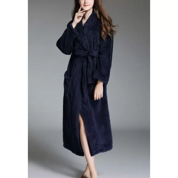 Flygo Women's Winter Warm Plush Flannel Long Bath Robe Sleepwear With Hood