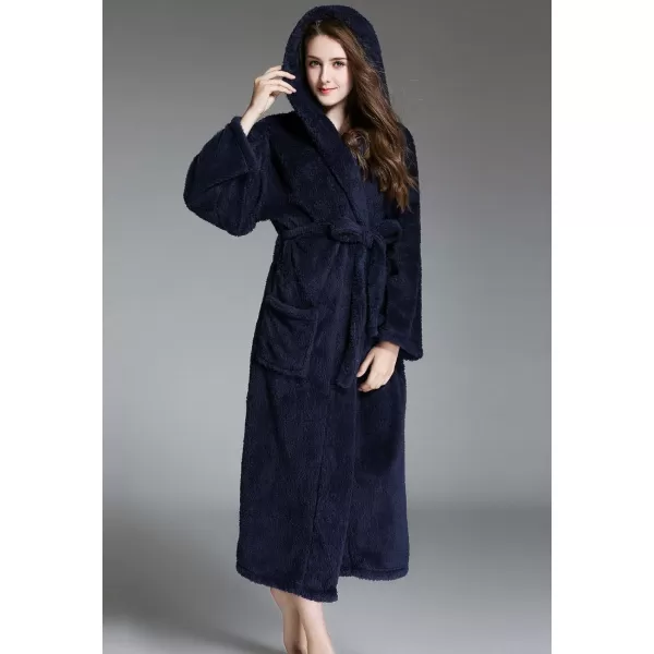 Flygo Women's Winter Warm Plush Flannel Long Bath Robe Sleepwear With Hood