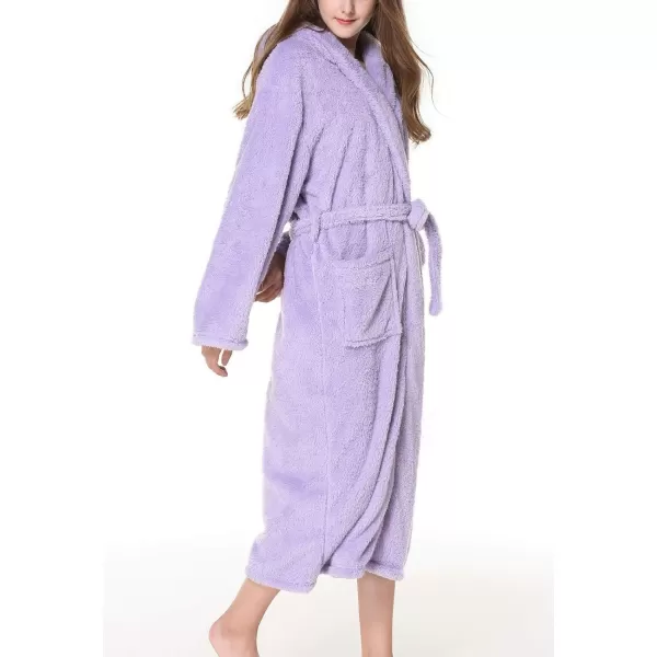 Flygo Women's Winter Warm Plush Flannel Long Bath Robe Sleepwear With Hood