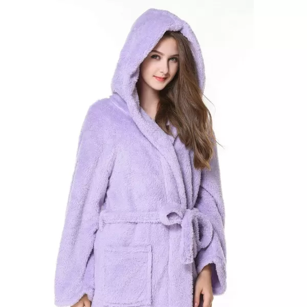 Flygo Women's Winter Warm Plush Flannel Long Bath Robe Sleepwear With Hood