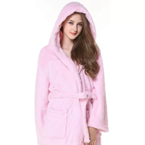 Flygo Women's Winter Warm Plush Flannel Long Bath Robe Sleepwear With Hood