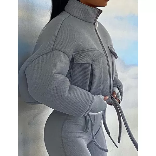 Flygo Womens Zip Up Cropped Jacket Stand Collar Long Sleeve Lightweight Short Bomber Jackets Coat