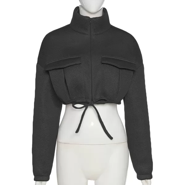 Flygo Womens Zip Up Cropped Jacket Stand Collar Long Sleeve Lightweight Short Bomber Jackets Coat