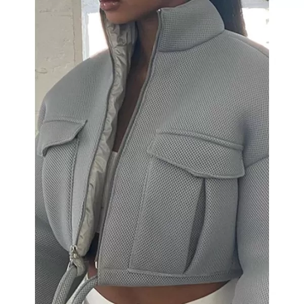 Flygo Womens Zip Up Cropped Jacket Stand Collar Long Sleeve Lightweight Short Bomber Jackets Coat