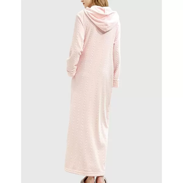 Flygo Women's Zip Up Hooded Bathrobe Long Plush Flannel Fleece Robe Housecoat Sleepwear Dressing Gown