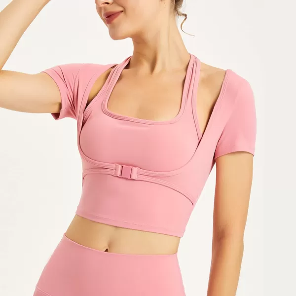 Flygo Yoga Shirts with Built in Bra Cutout Padded Crop Tops Long Sleeve Gym T Shirt for Women Workout
