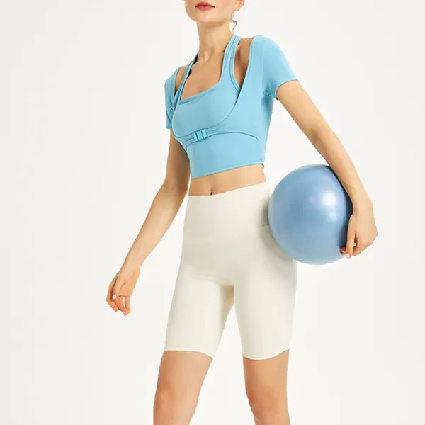 Flygo Yoga Shirts with Built in Bra Cutout Padded Crop Tops Long Sleeve Gym T Shirt for Women Workout