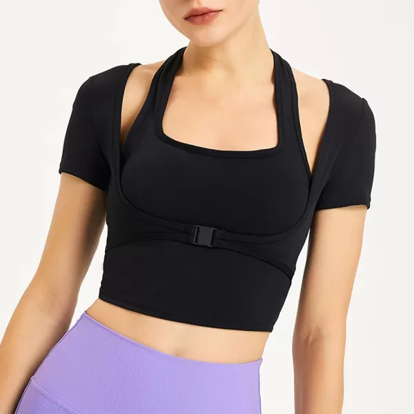 Flygo Yoga Shirts with Built in Bra Cutout Padded Crop Tops Long Sleeve Gym T Shirt for Women Workout