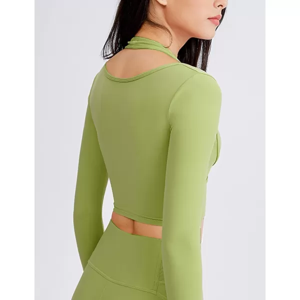Flygo Yoga Shirts with Built in Bra Cutout Padded Crop Tops Long Sleeve Gym T Shirt for Women Workout