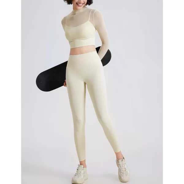 Flygo Yoga Shirts with Built in Bra Cutout Padded Crop Tops Long Sleeve Gym T Shirt for Women Workout