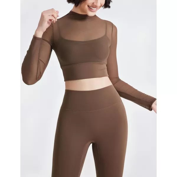 Flygo Yoga Shirts with Built in Bra Cutout Padded Crop Tops Long Sleeve Gym T Shirt for Women Workout