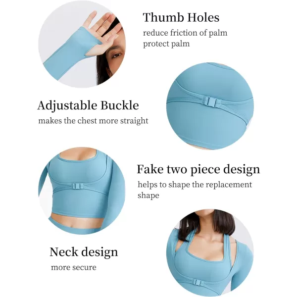 Flygo Yoga Shirts with Built in Bra Cutout Padded Crop Tops Long Sleeve Gym T Shirt for Women Workout