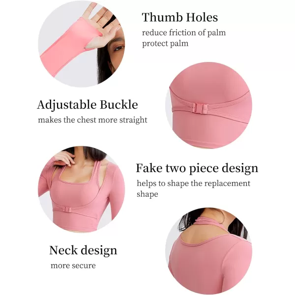 Flygo Yoga Shirts with Built in Bra Cutout Padded Crop Tops Long Sleeve Gym T Shirt for Women Workout