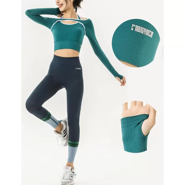 Flygo Yoga Shirts with Built in Bra Cutout Padded Crop Tops Long Sleeve Gym T Shirt for Women Workout