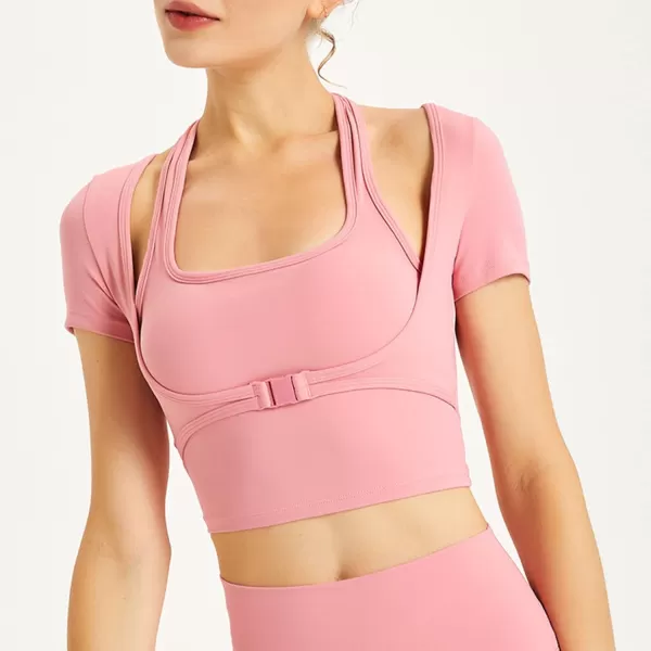 Flygo Yoga Shirts with Built in Bra Cutout Padded Crop Tops Long Sleeve Gym T Shirt for Women Workout
