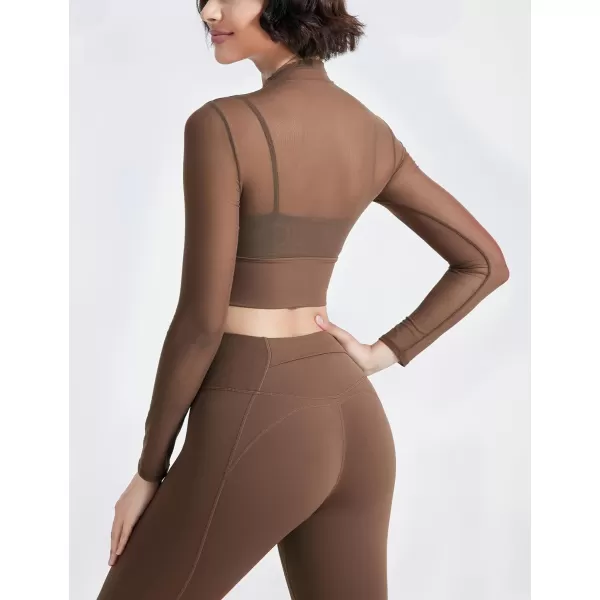Flygo Yoga Shirts with Built in Bra Cutout Padded Crop Tops Long Sleeve Gym T Shirt for Women Workout