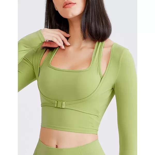 Flygo Yoga Shirts with Built in Bra Cutout Padded Crop Tops Long Sleeve Gym T Shirt for Women Workout