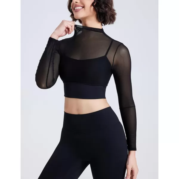 Flygo Yoga Shirts with Built in Bra Cutout Padded Crop Tops Long Sleeve Gym T Shirt for Women Workout