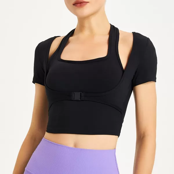 Flygo Yoga Shirts with Built in Bra Cutout Padded Crop Tops Long Sleeve Gym T Shirt for Women Workout