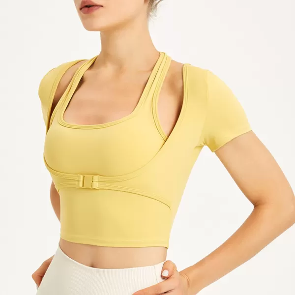 Flygo Yoga Shirts with Built in Bra Cutout Padded Crop Tops Long Sleeve Gym T Shirt for Women Workout