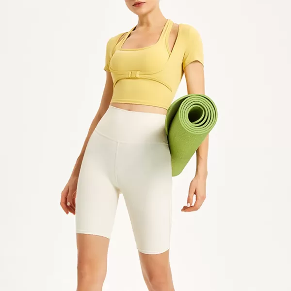 Flygo Yoga Shirts with Built in Bra Cutout Padded Crop Tops Long Sleeve Gym T Shirt for Women Workout