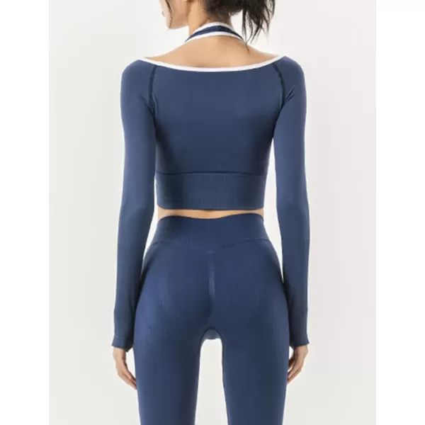 Flygo Yoga Shirts with Built in Bra Cutout Padded Crop Tops Long Sleeve Gym T Shirt for Women Workout