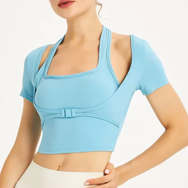 Flygo Yoga Shirts with Built in Bra Cutout Padded Crop Tops Long Sleeve Gym T Shirt for Women Workout