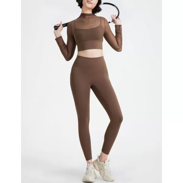 Flygo Yoga Shirts with Built in Bra Cutout Padded Crop Tops Long Sleeve Gym T Shirt for Women Workout