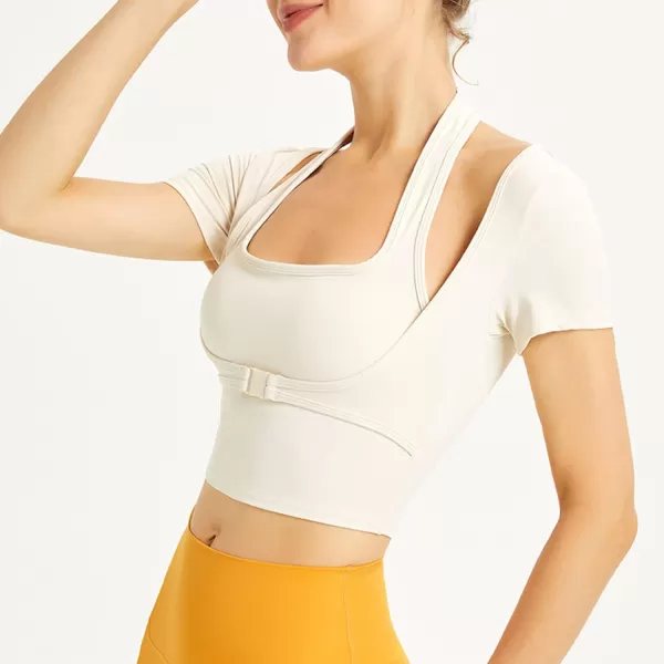 Flygo Yoga Shirts with Built in Bra Cutout Padded Crop Tops Long Sleeve Gym T Shirt for Women Workout