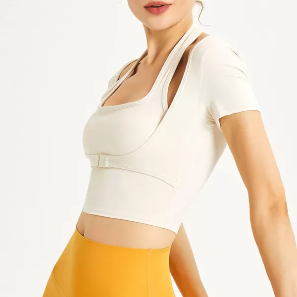 Flygo Yoga Shirts with Built in Bra Cutout Padded Crop Tops Long Sleeve Gym T Shirt for Women Workout