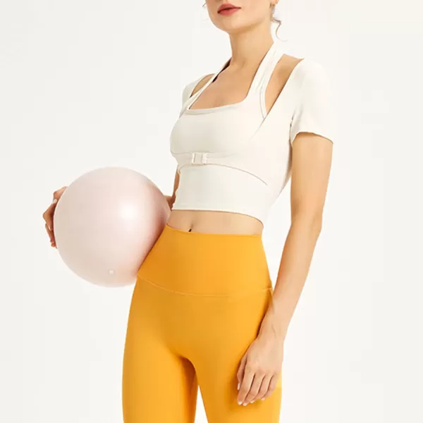 Flygo Yoga Shirts with Built in Bra Cutout Padded Crop Tops Long Sleeve Gym T Shirt for Women Workout