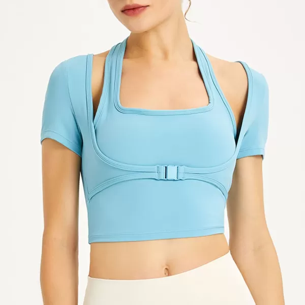 Flygo Yoga Shirts with Built in Bra Cutout Padded Crop Tops Long Sleeve Gym T Shirt for Women Workout