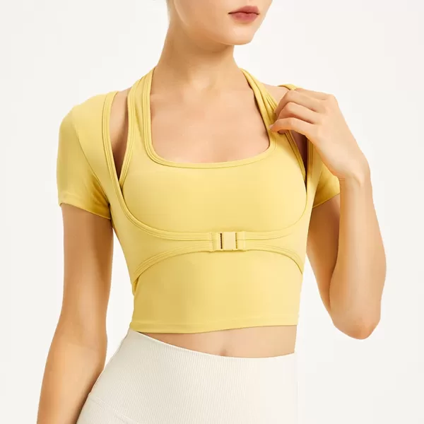 Flygo Yoga Shirts with Built in Bra Cutout Padded Crop Tops Long Sleeve Gym T Shirt for Women Workout