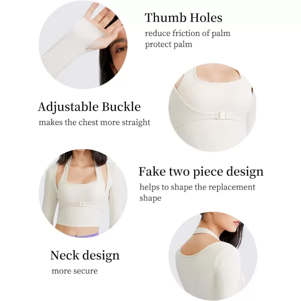 Flygo Yoga Shirts with Built in Bra Cutout Padded Crop Tops Long Sleeve Gym T Shirt for Women Workout