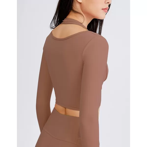 Flygo Yoga Shirts with Built in Bra Cutout Padded Crop Tops Long Sleeve Gym T Shirt for Women Workout