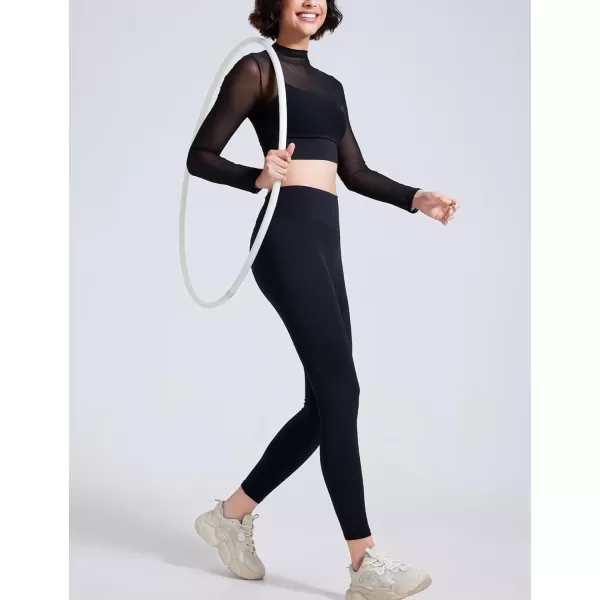 Flygo Yoga Shirts with Built in Bra Cutout Padded Crop Tops Long Sleeve Gym T Shirt for Women Workout
