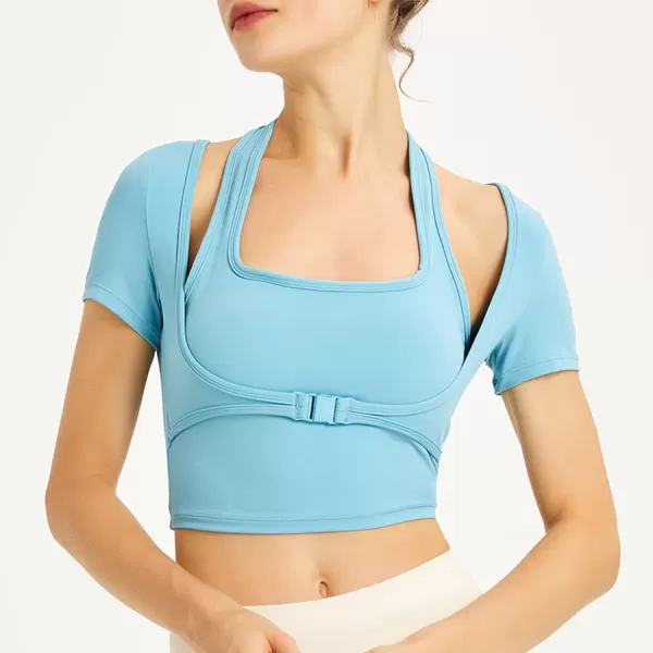 Flygo Yoga Shirts with Built in Bra Cutout Padded Crop Tops Long Sleeve Gym T Shirt for Women Workout