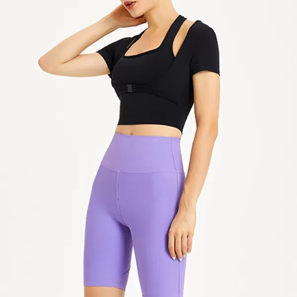 Flygo Yoga Shirts with Built in Bra Cutout Padded Crop Tops Long Sleeve Gym T Shirt for Women Workout