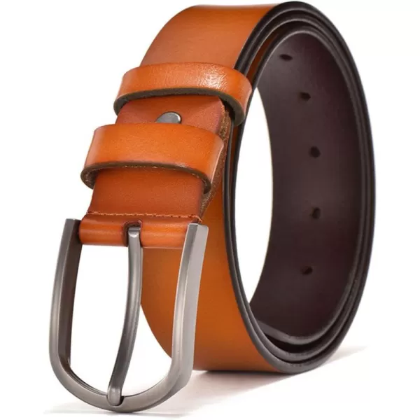 Flygo Genuine Leather Dress Belt For Men 1.5" Single Prong Buckle Jeans Belt
