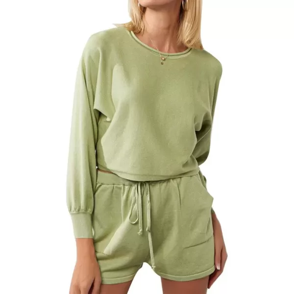 Flygo Lougewear for Women 2 Piece Knitted Jogging Suits Long Sleeve Pajamas shorts Sweatsuit Sets