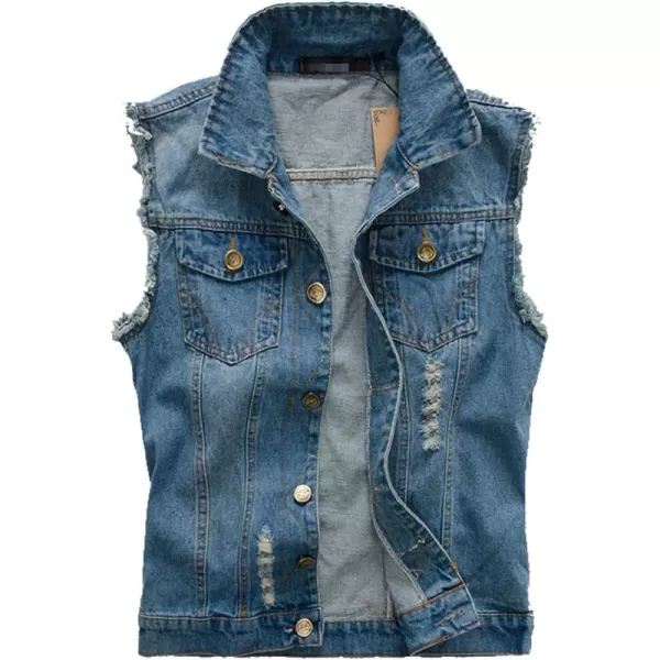 Flygo Men's Button Down Distressed Denim Vest Ripped Trucker Jean Outwear