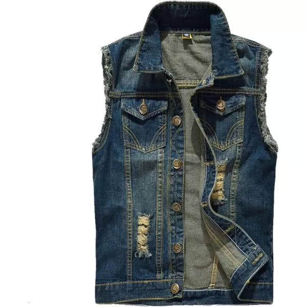 Flygo Men's Button Down Distressed Denim Vest Ripped Trucker Jean Outwear