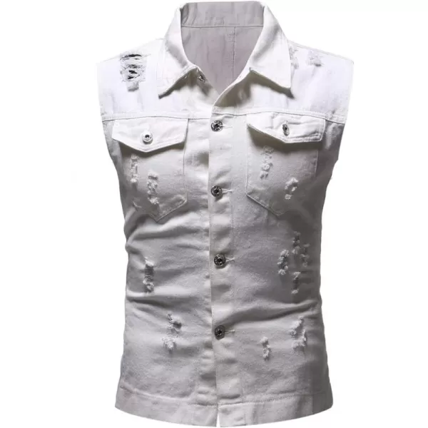 Flygo Mens Button Down Ripped Denim Vest Sleeveless Jean Trucker Jacket