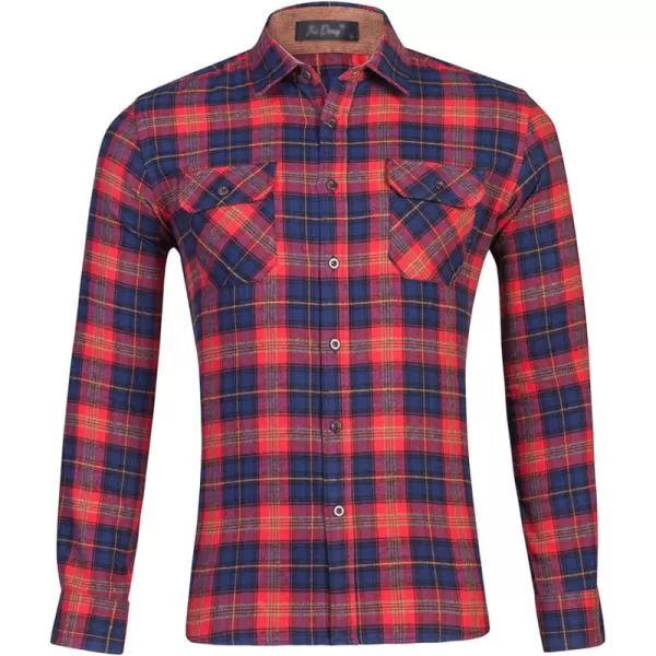 Flygo Men's Casual Collared Long Sleeve Plaid Button Down Shirt
