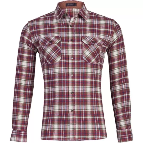 Flygo Men's Casual Collared Long Sleeve Plaid Button Down Shirt