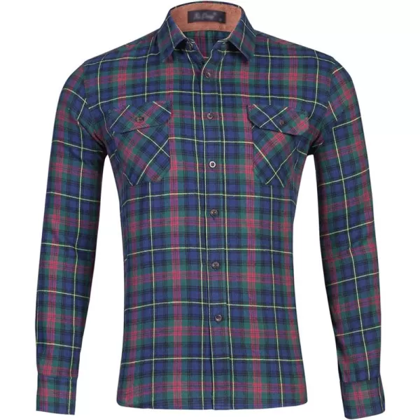 Flygo Men's Casual Collared Long Sleeve Plaid Button Down Shirt