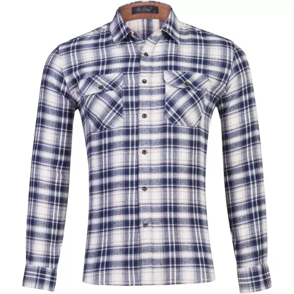 Flygo Men's Casual Collared Long Sleeve Plaid Button Down Shirt