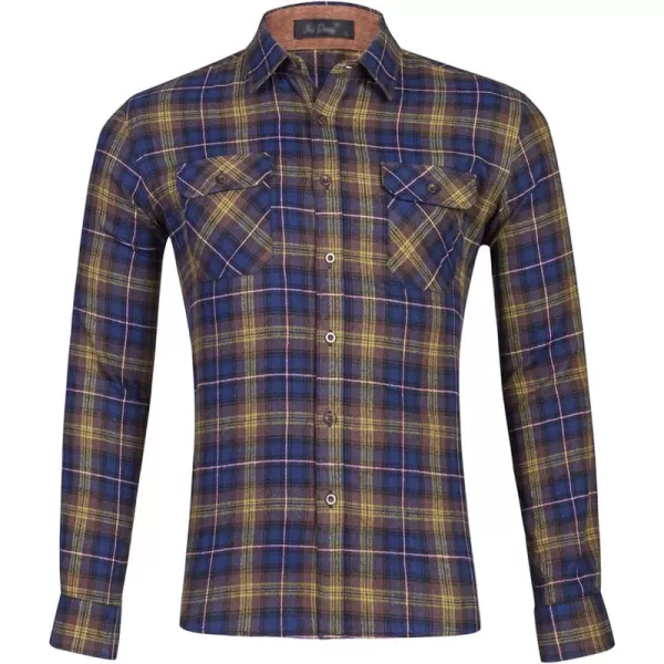 Flygo Men's Casual Collared Long Sleeve Plaid Button Down Shirt
