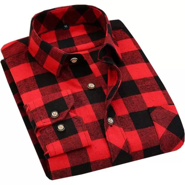 Flygo Men's Casual Collared Long Sleeve Plaid Button Down Shirt