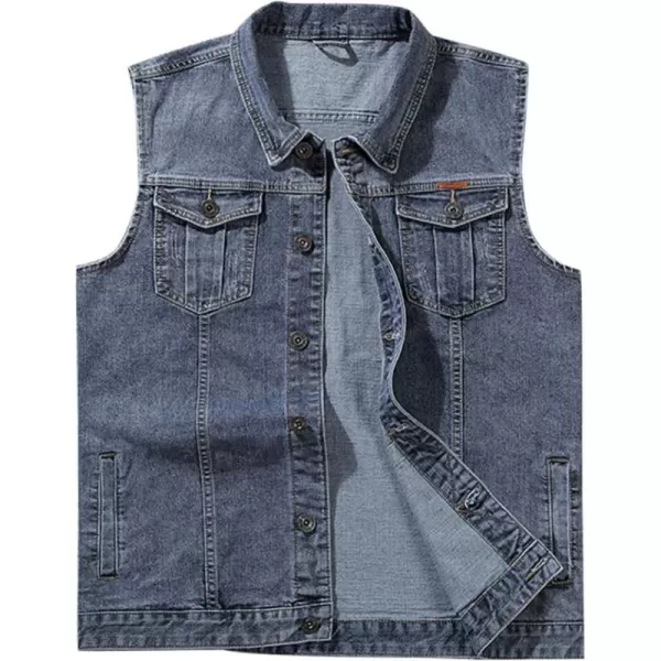 Flygo Men's Casual Lapel Button-Down Denim Vest Sleeveless Trucker Jeans Vests Jacket